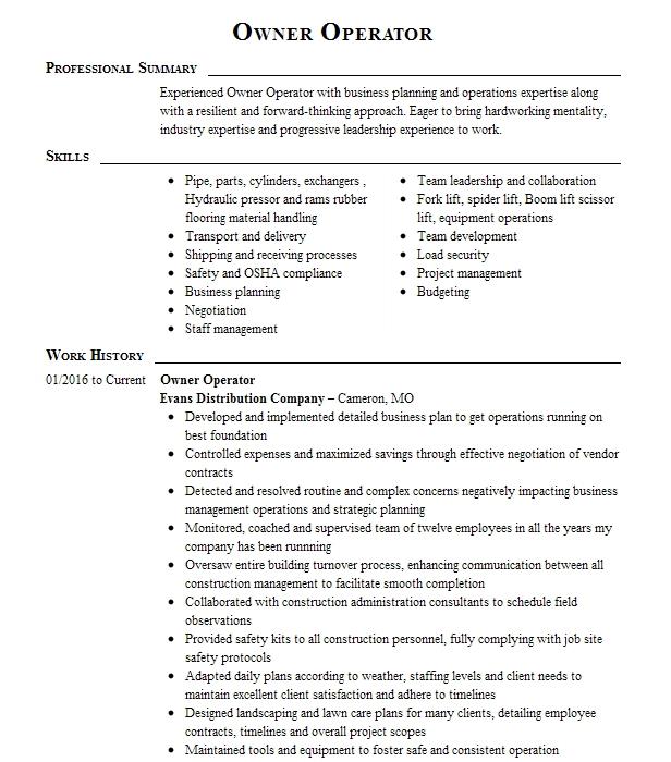 Owner Operator Resume Example