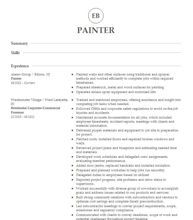 Painter Resume Example