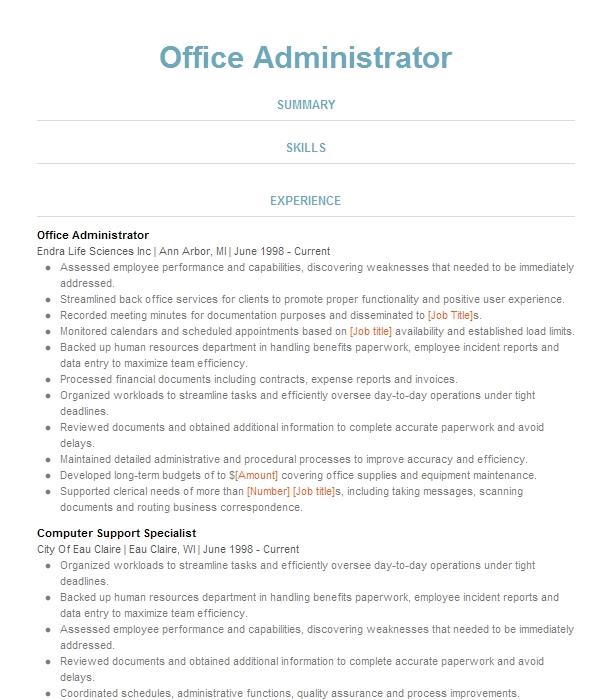 Office Administrator Resume Example