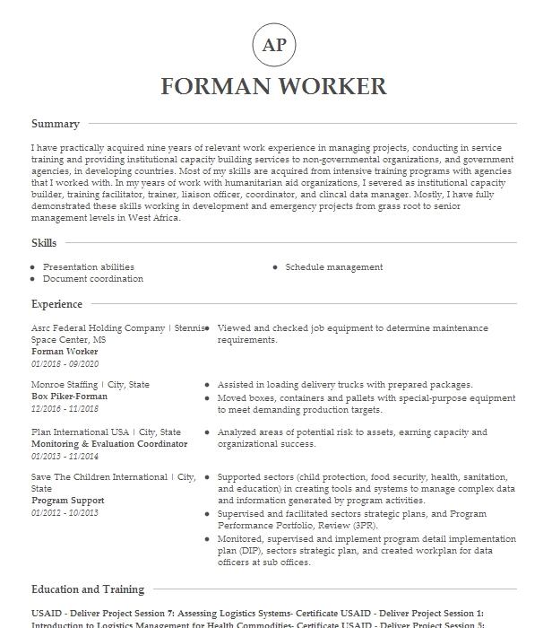 Emergency Project Manager Resume Example