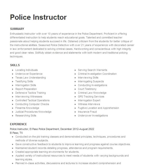 Police Instructor Resume Example