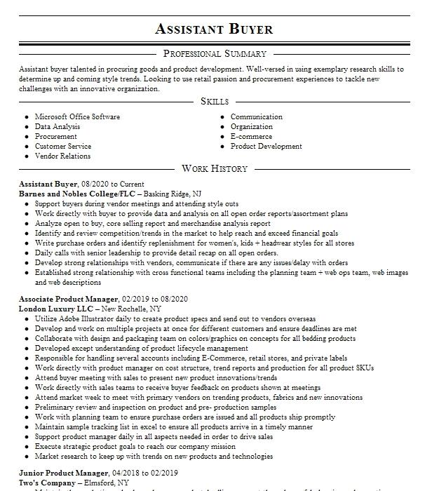 Assistant Buyer Resume Example