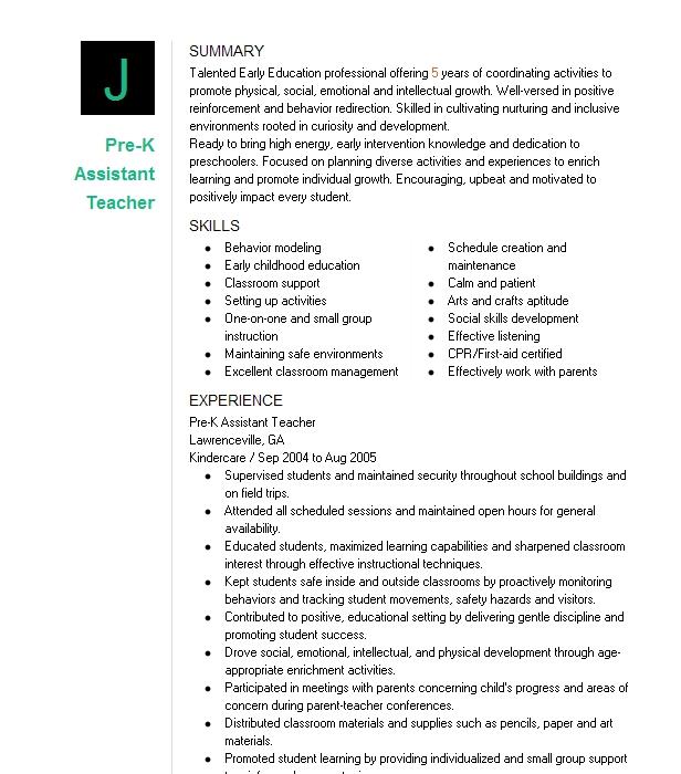 Pre K Teacher And Floater Resume Example 9102