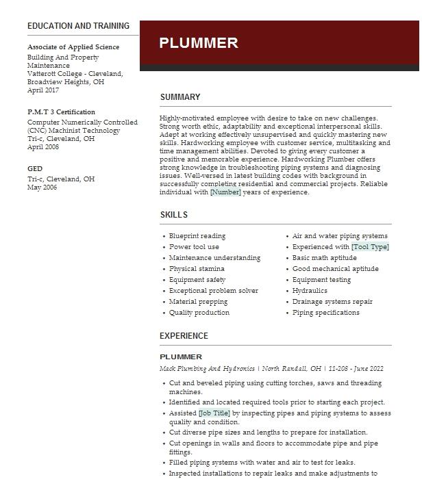 Hvac R Technician Plummer Resume Example