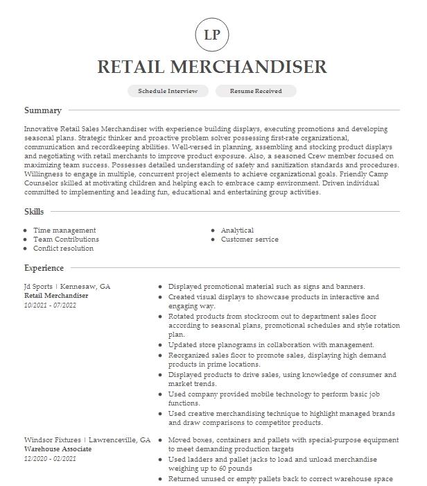 Retail Merchandiser Resume Example