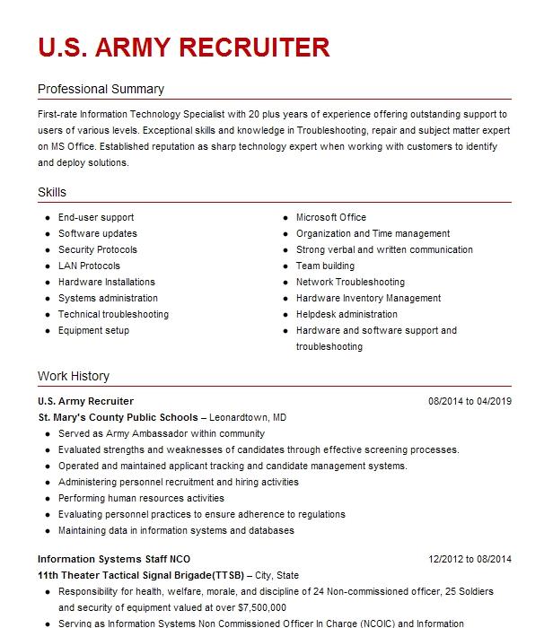 U.s Army Recruiter Resume Example