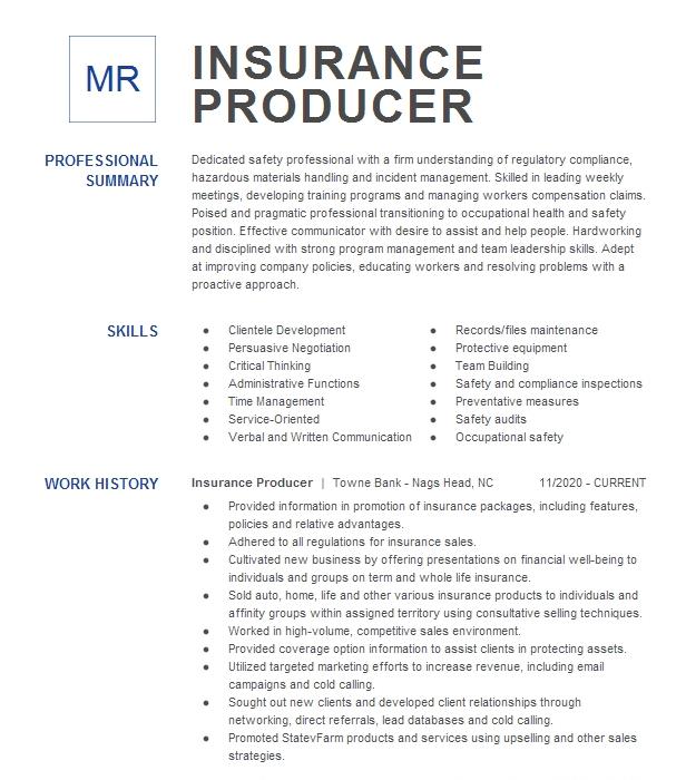 insurance-producer-resume-example