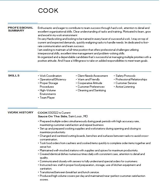 Cook Resume Example