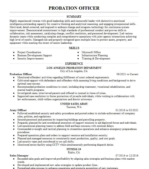 Probation Officer Resume Example