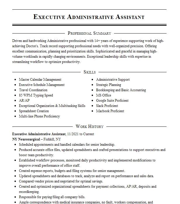 Executive Administrative Assistant Resume Example