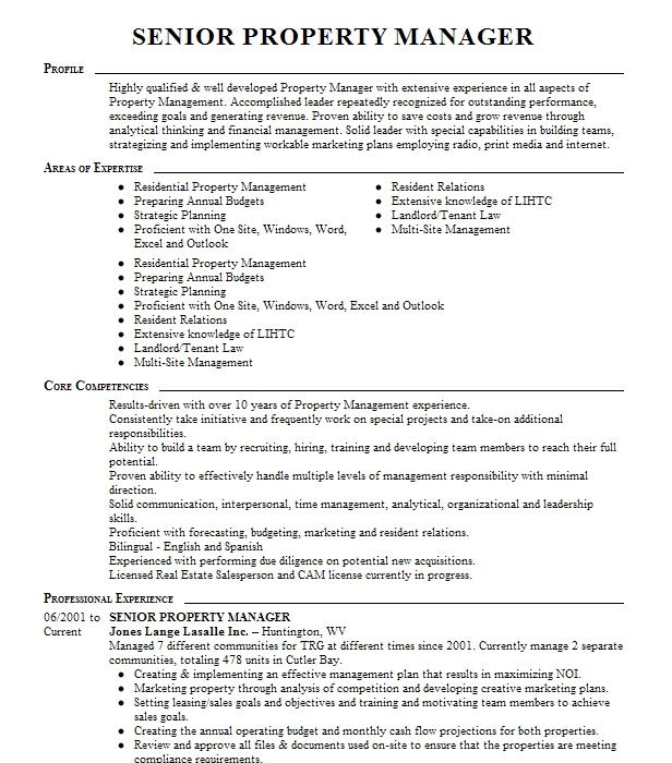 Senior Property Manager Resume Example