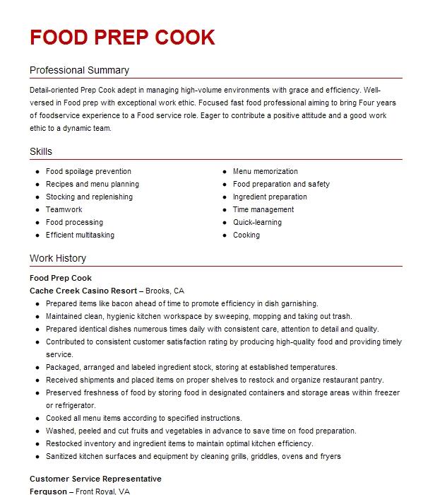 Food Prep Cook Resume Example