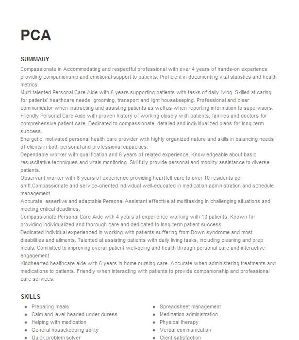 Pca Resume Example