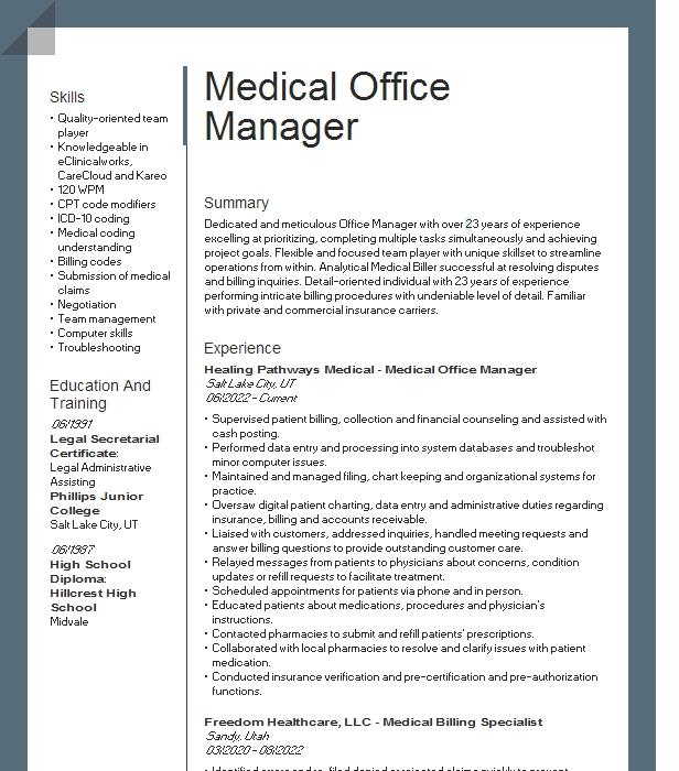 Medical Office Manager Resume Example