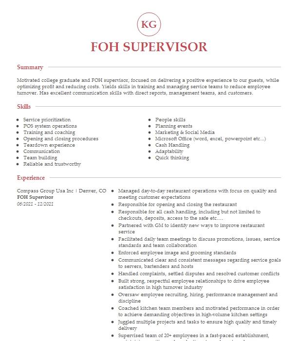 foh-supervisor-resume-example