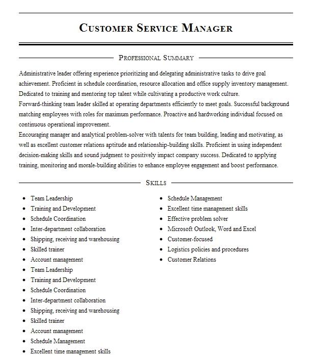 Customer Service Manager Resume Example