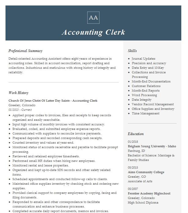 Accounting Clerk Resume Objective Examples | LiveCareer