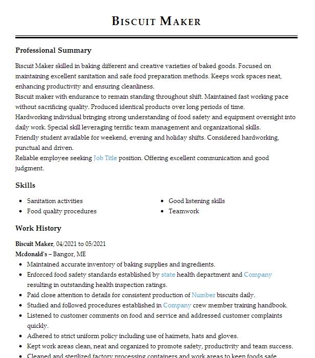 Order Maker Resume Example