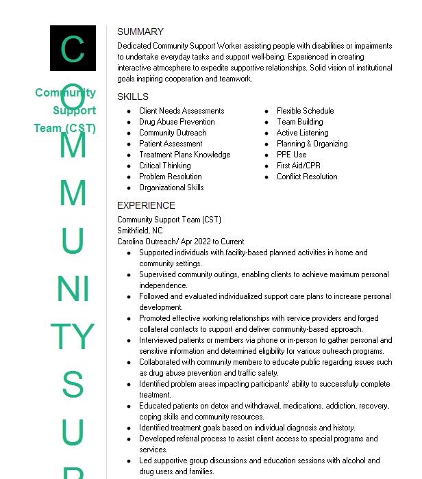 Community Support Team Cst Resume Example