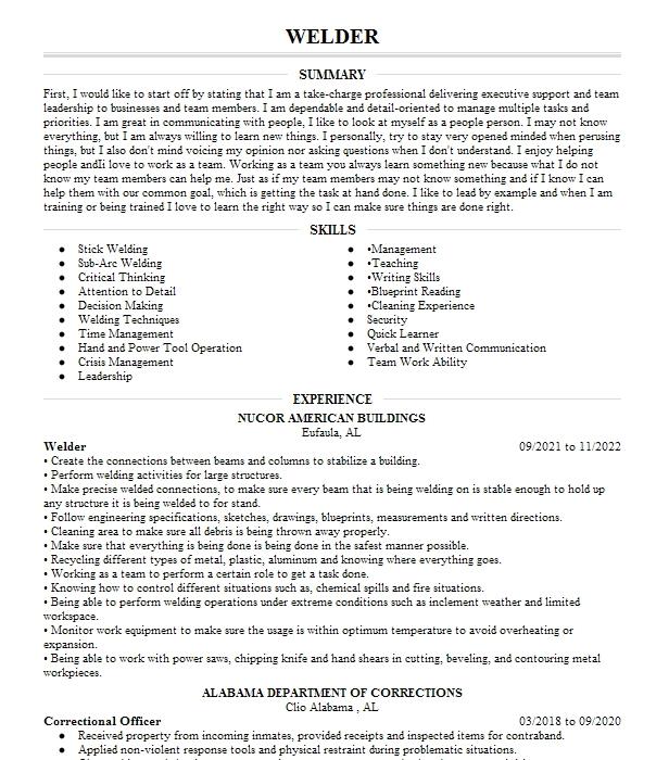 Welder Resume Example