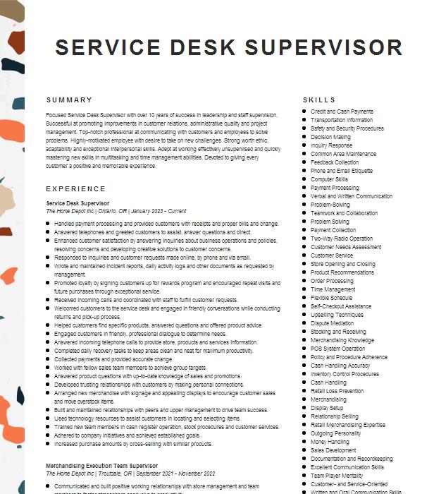 service desk supervisor resume