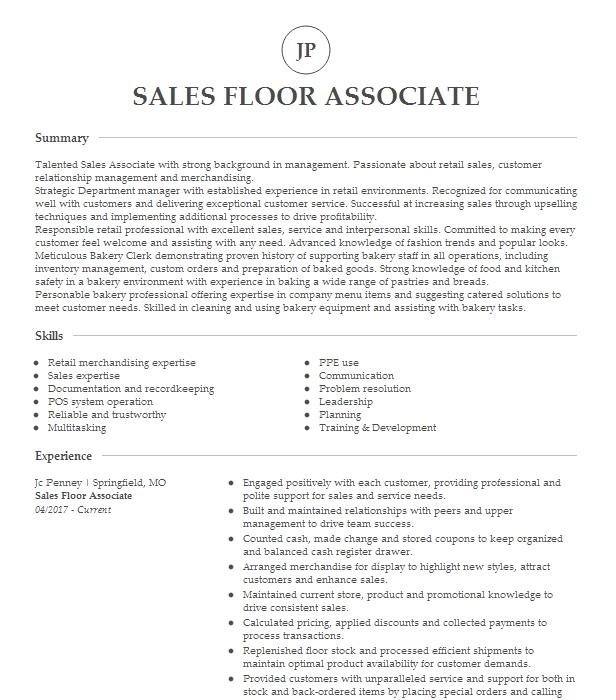 Sales Floor Associate Resume Example