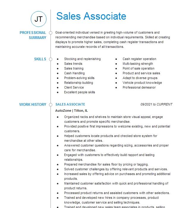 Sales Associate Resume Example