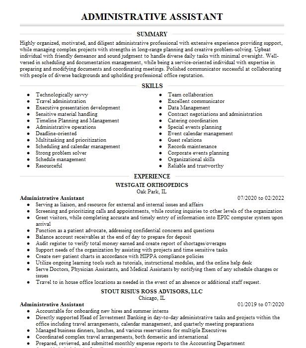 Administrative Assistant Resume Example