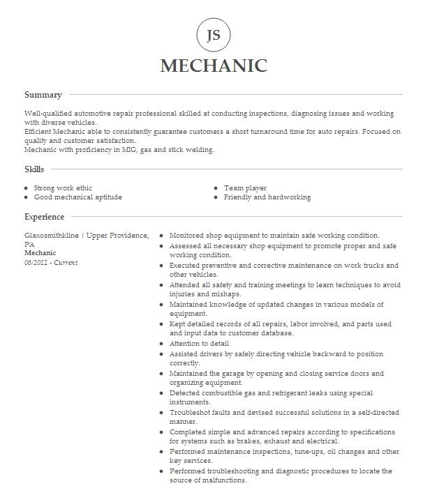 Mechanic Resume Example