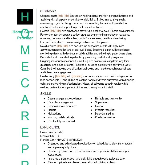 home-care-provider-resume-example