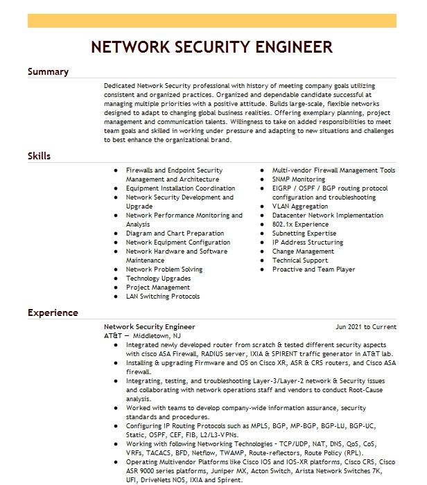 Network Security Engineer Resume Example