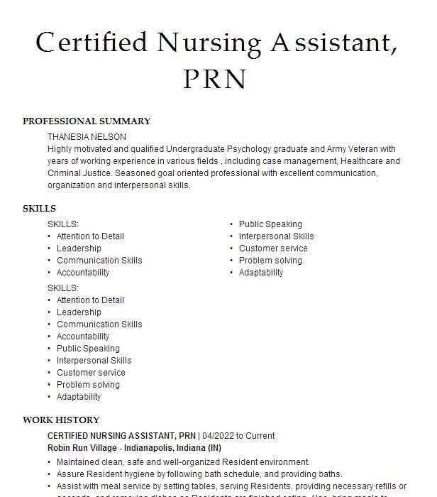 Certified Nursing Assistant Resume Example 2379