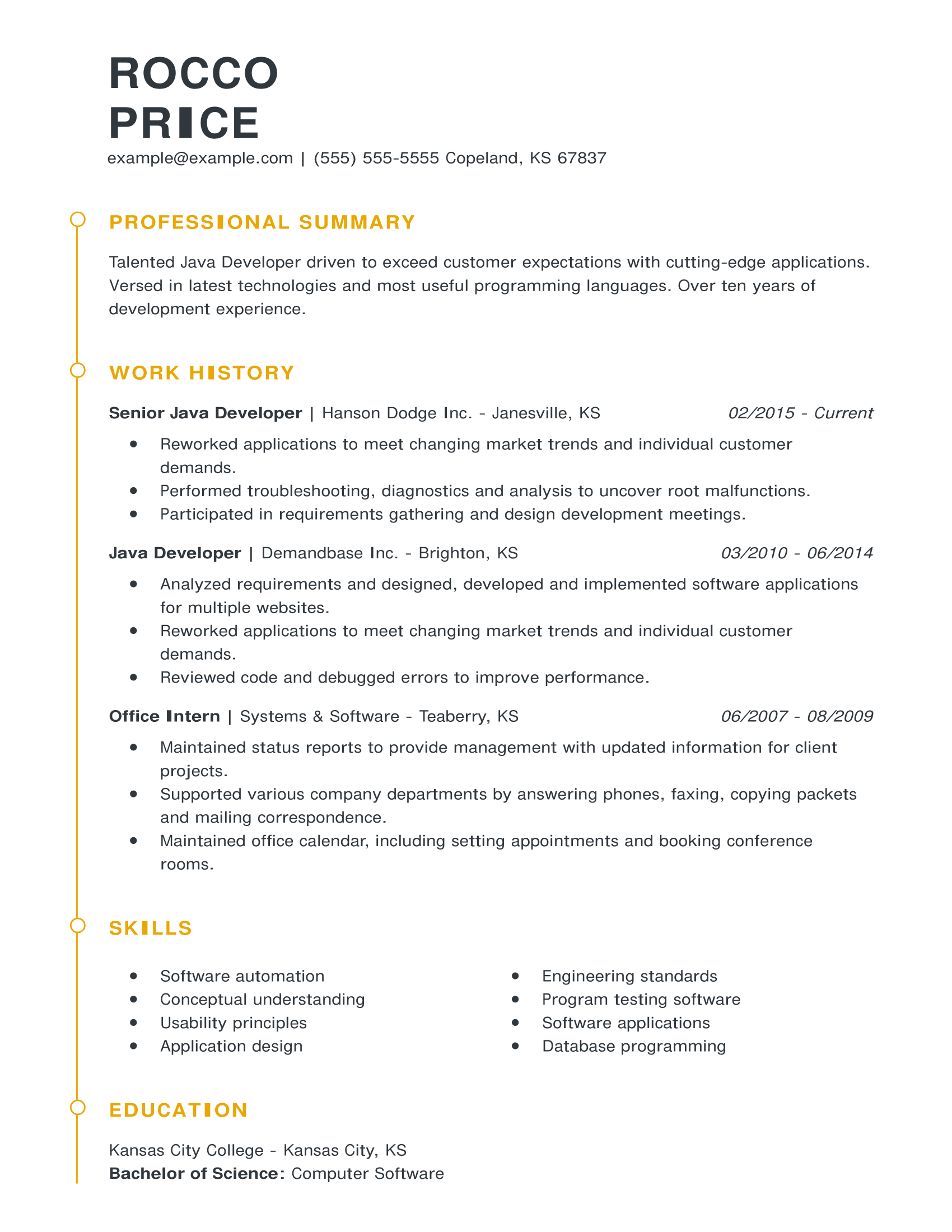 Java Developer Resume Examples | Computer Software