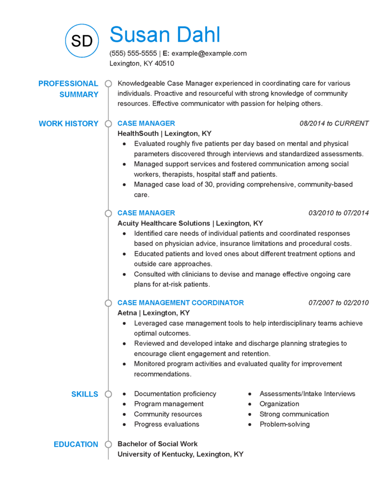 Professional Case Manager Resume Examples