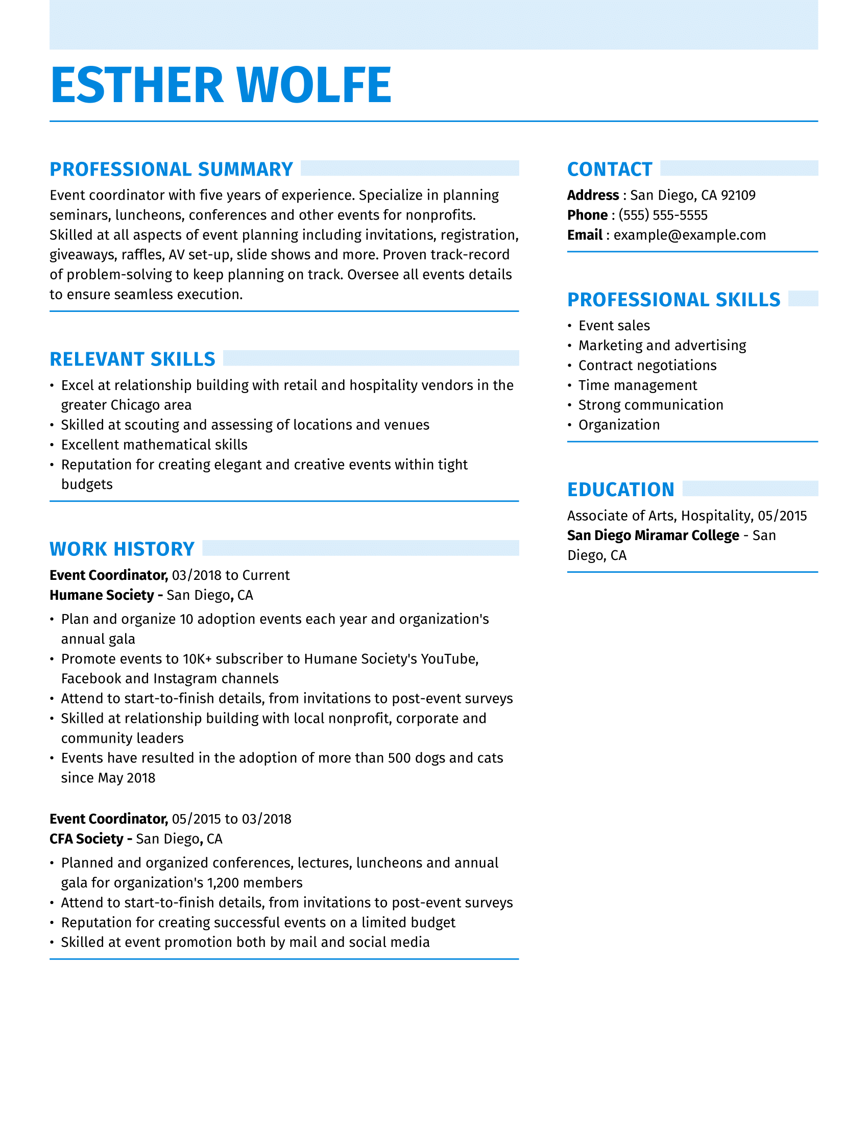 Event Coordinator Resume Examples Event Planning