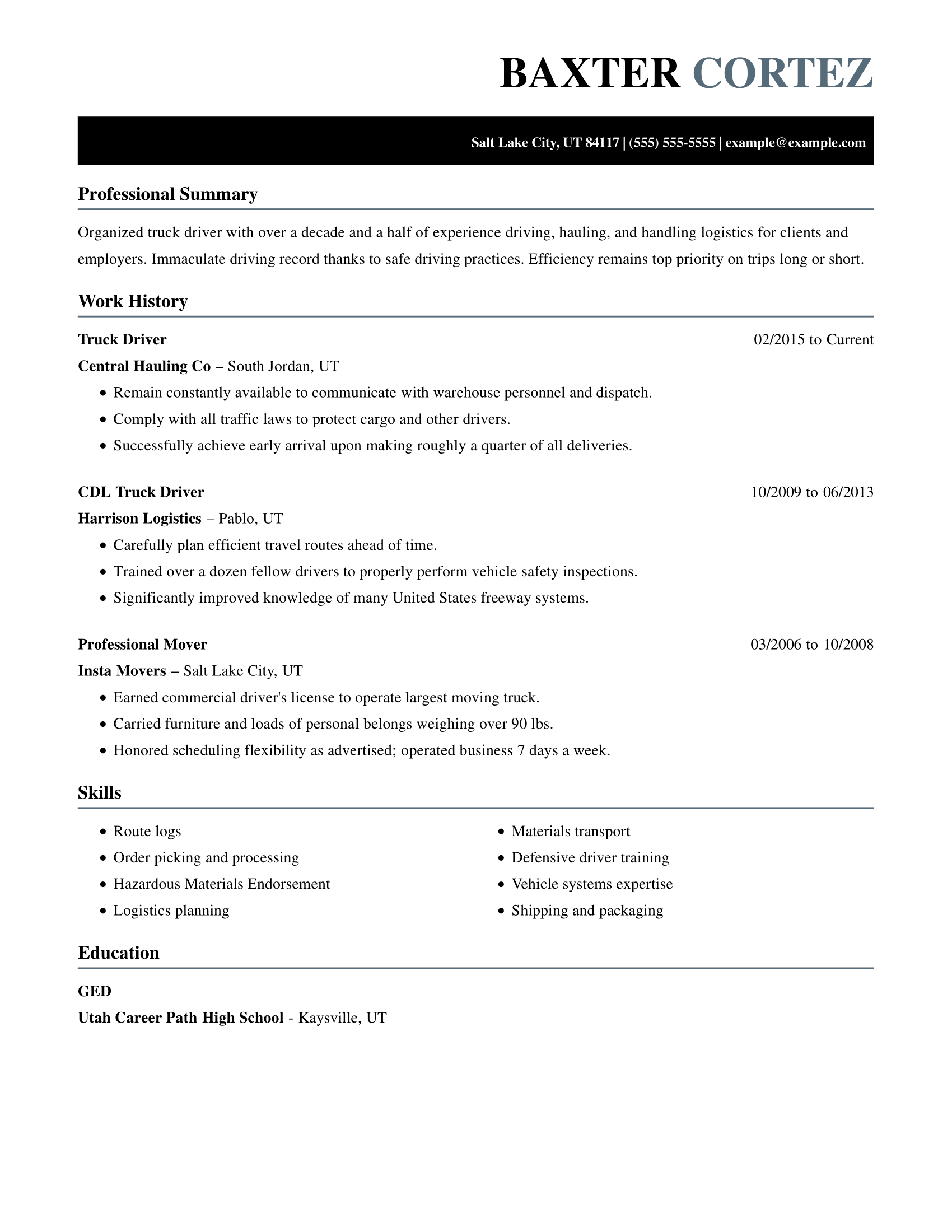 6 Great Truck Driver Resume Examples LiveCareer