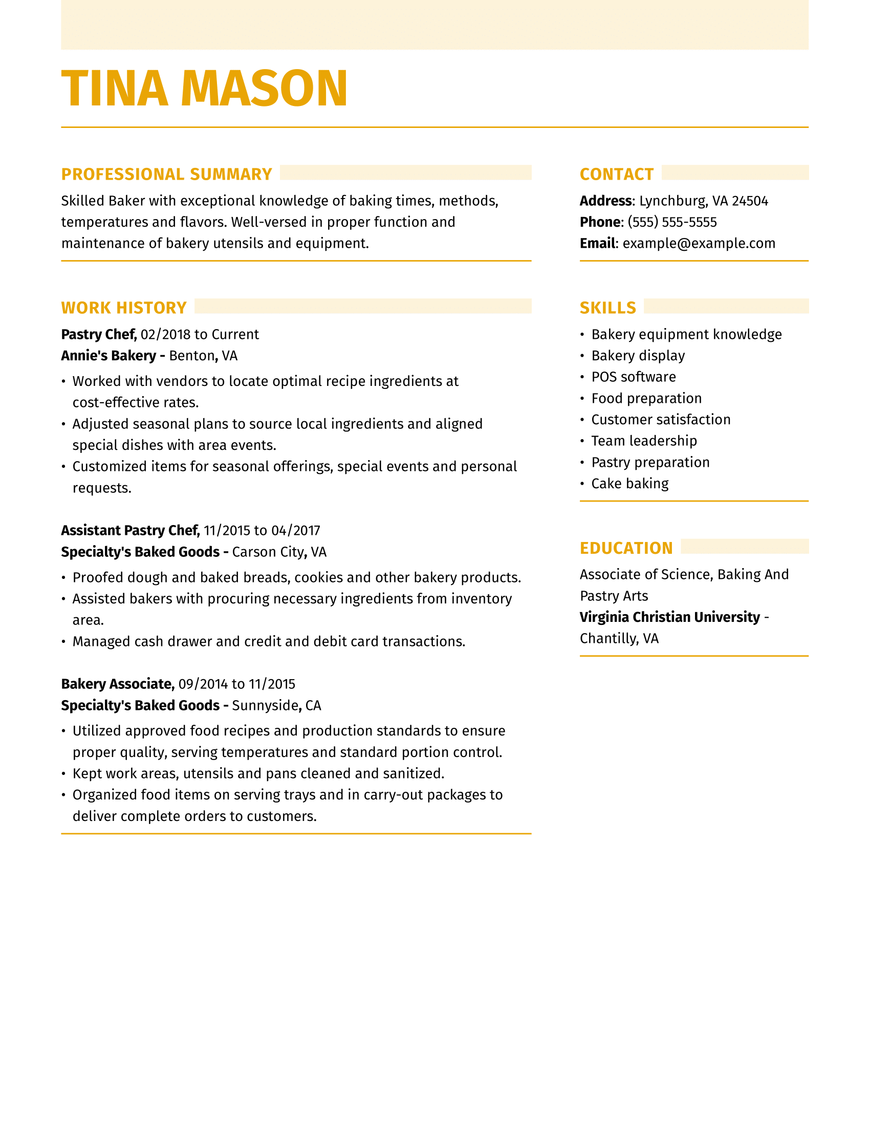 Pastry Chef Resume Examples Culinary LiveCareer