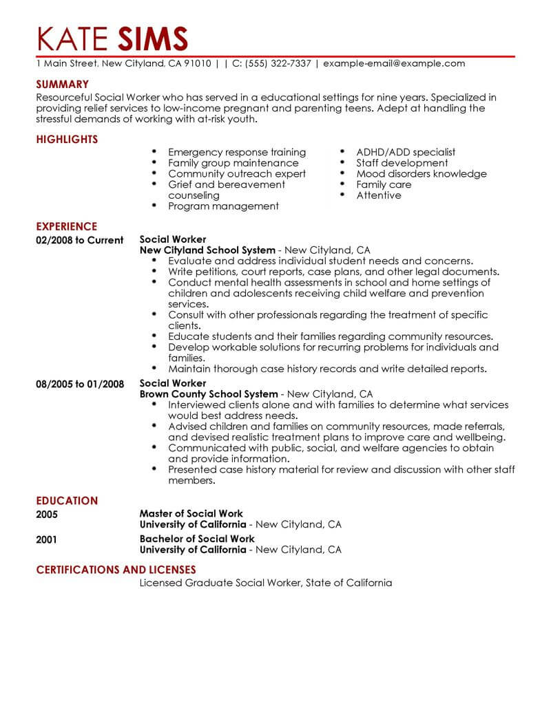 Social Worker Resume Examples LiveCareer