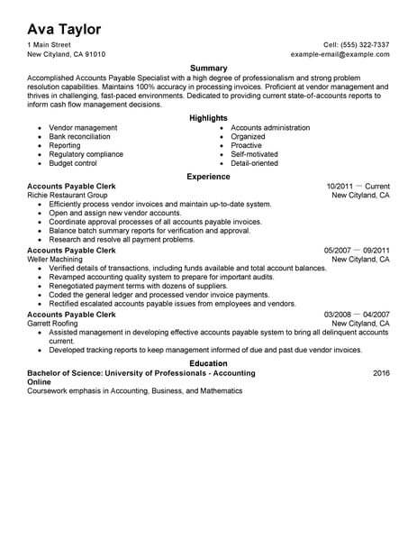 Best Accounts Payable Specialist Resume Examples LiveCareer