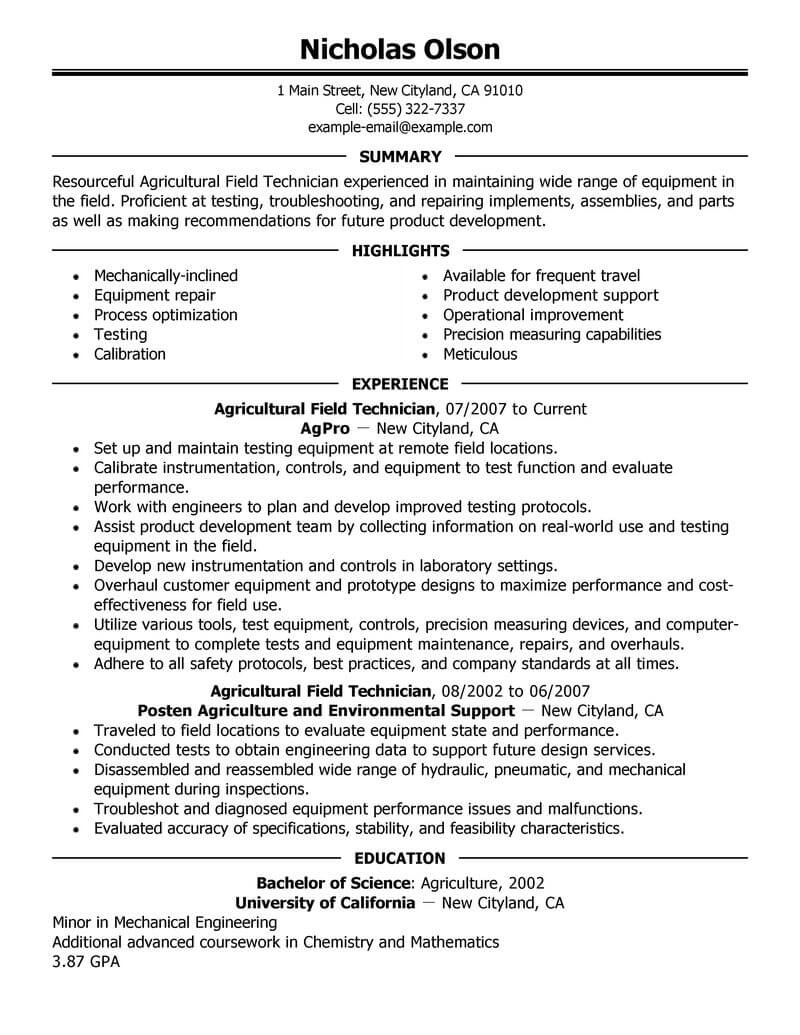 Professional Field Technician Resume Examples