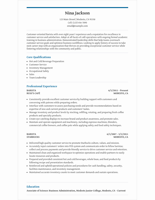 Barista Resume Template For Microsoft Word LiveCareer