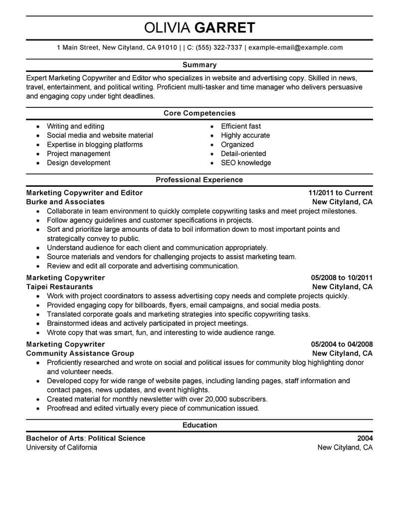 Entry Level Copywriter And Editor Resume Examples LiveCareer