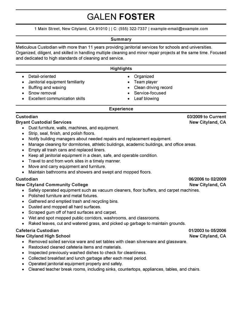 Cleaner Resume Samples Rex crossroads