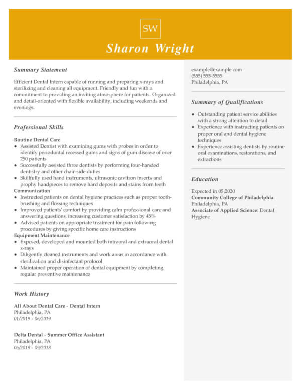 Professional Dentistry Resume Examples