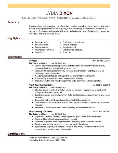 Resume Sample For Service Crew Applicant Bearmoms