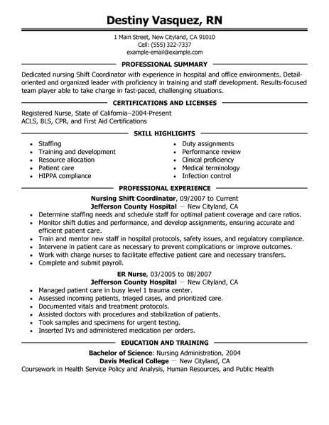 Shift Coordinator Resume Examples For 2023 Nursing LiveCareer