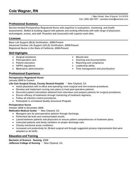 Professional Perioperative Nurse Resume Examples