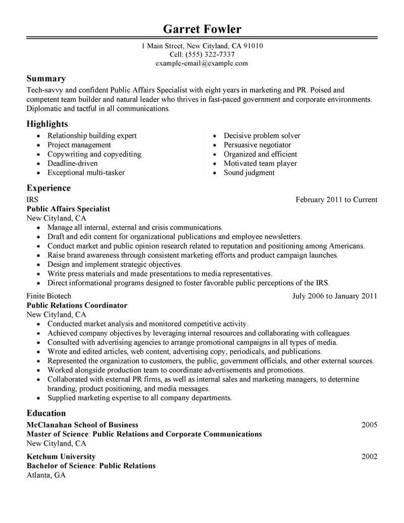 Expert Public Affairs Specialist Resume Examples LiveCareer