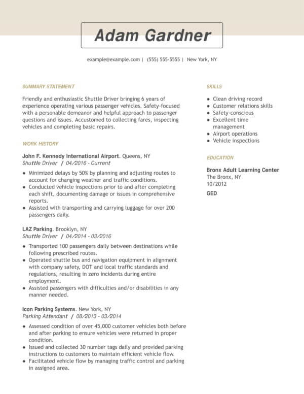 Professional Driving Resume Examples