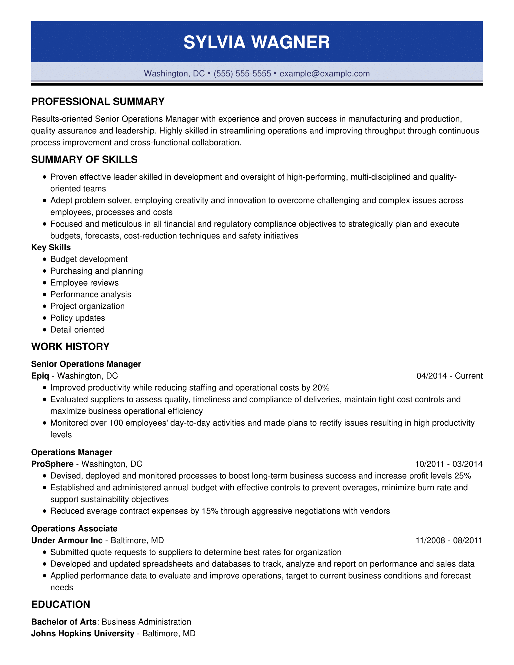 Professional Business Operations Resume Examples